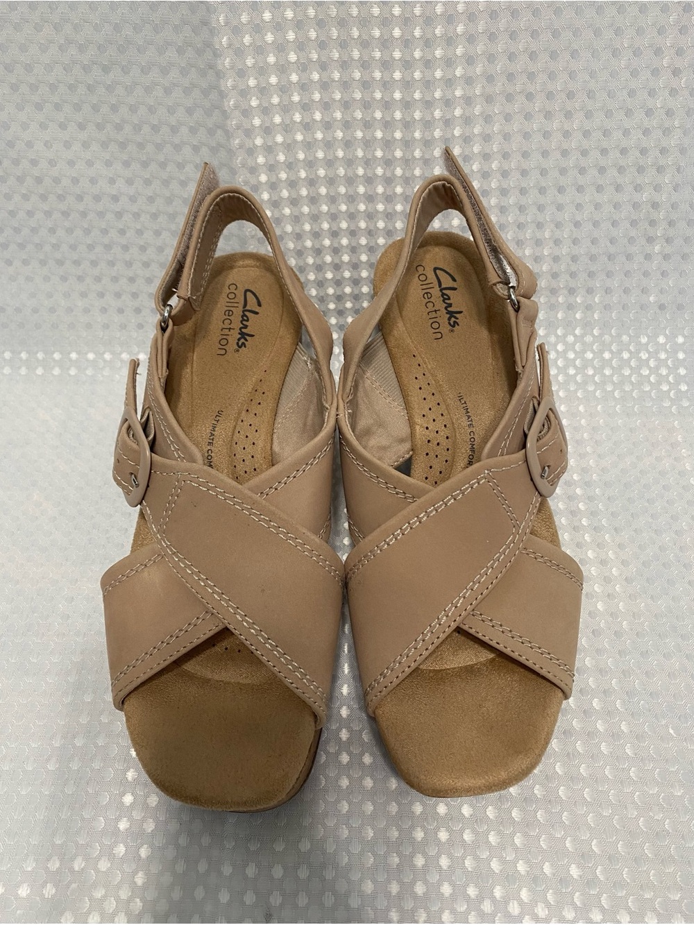 Clarks Taupe Cross-Strap Slingback Sandals Size 7